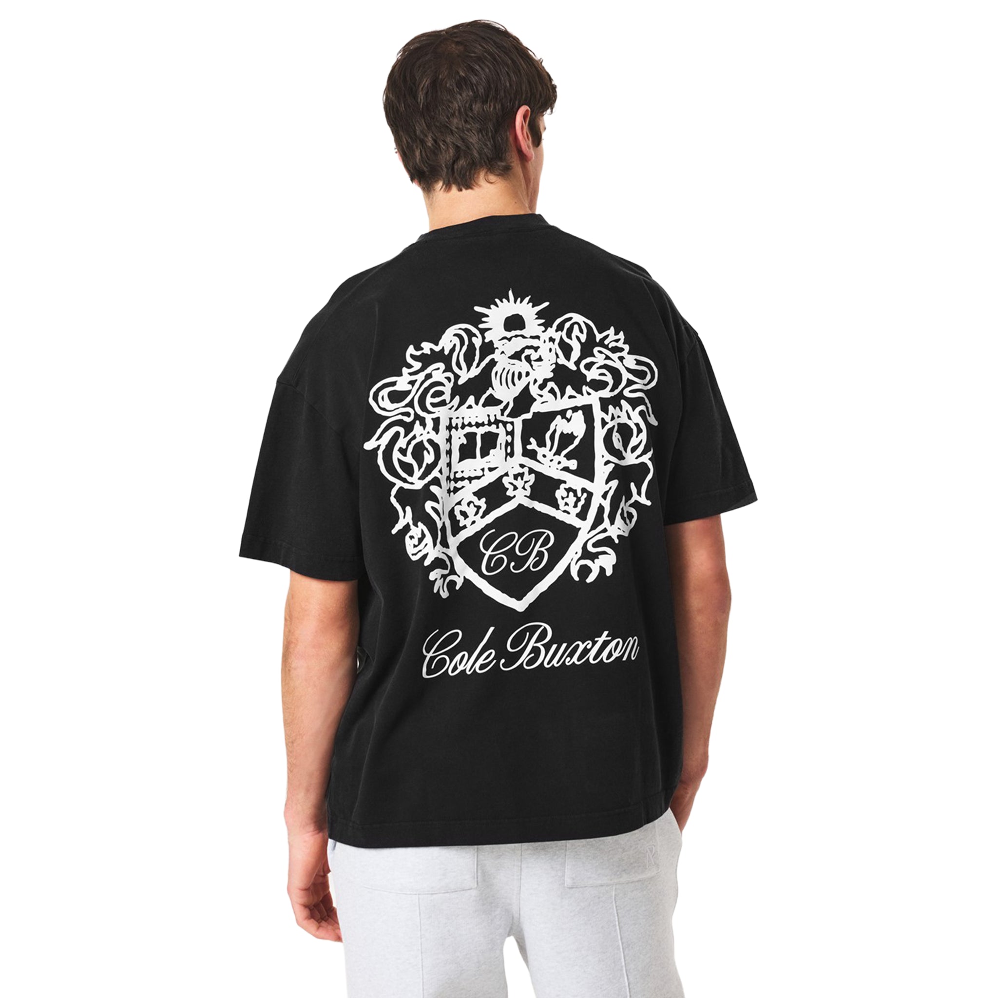 Model back view of Cole Buxton Collegiate Black T Shirt